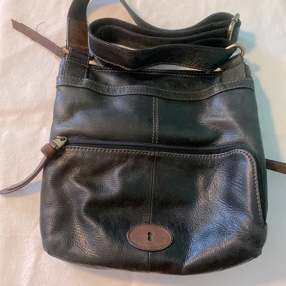 Fossil black leather shoulder purse